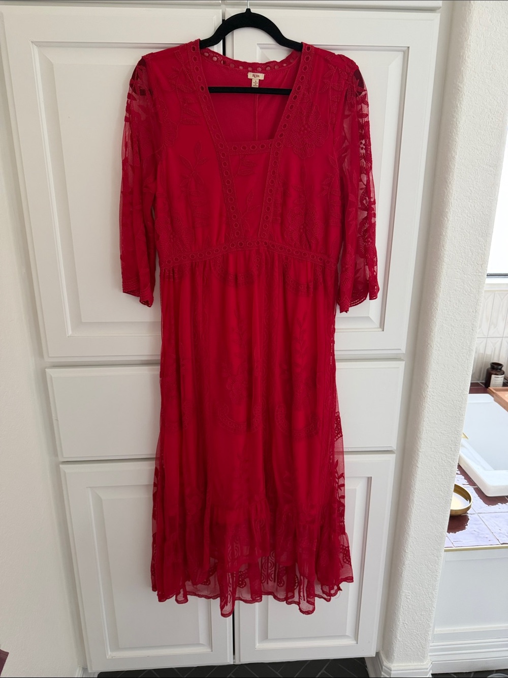 Red Lace Midi Dress - Unbranded